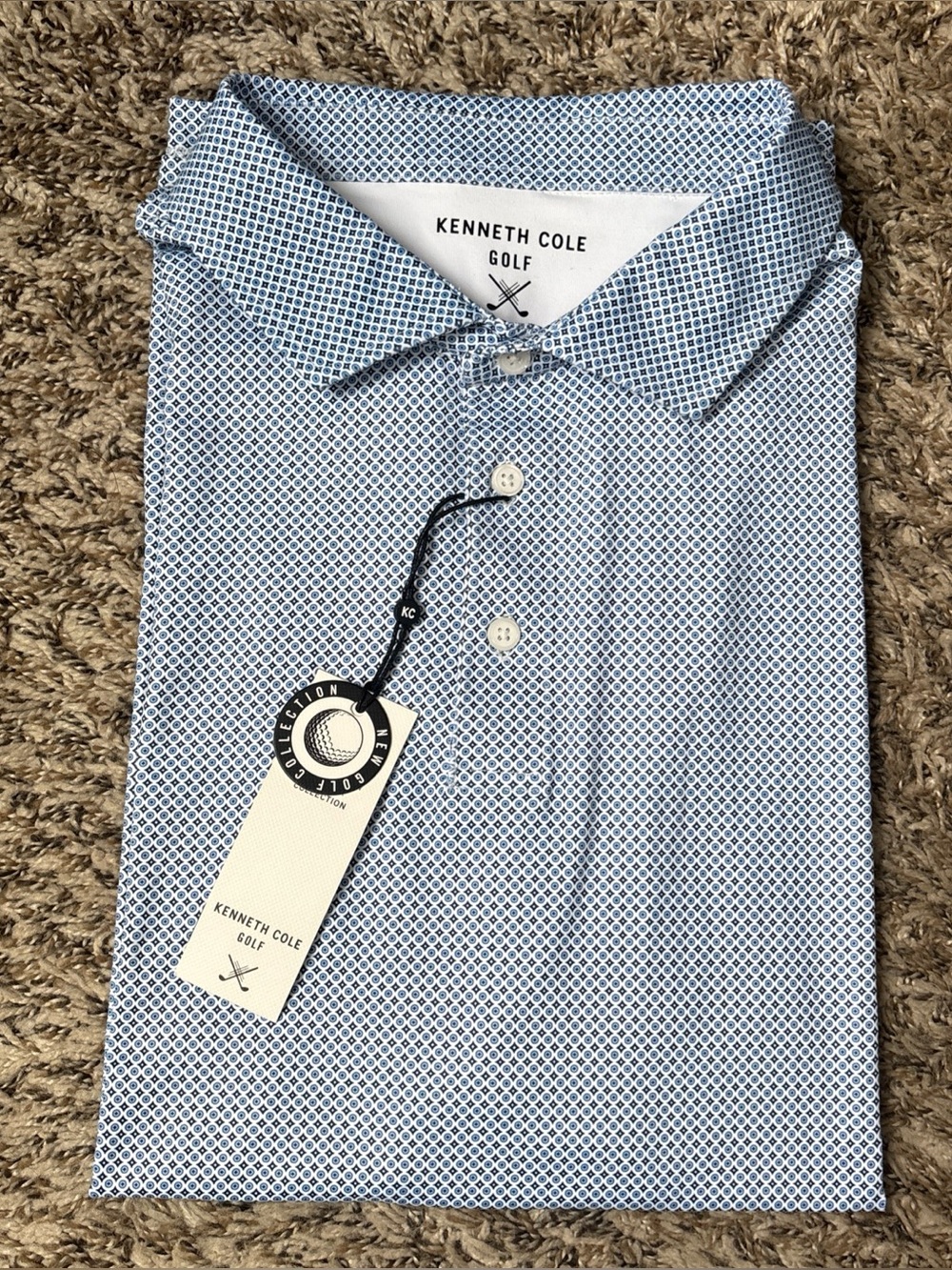 Kenneth Cole Light Blue Micro-Print Polo